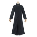 Largo abrigo negro de Neo con cuello alto y botones frontales para disfraz de cosplay - S / Solo Gabardina