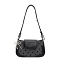 Borsa sottobraccio vintage a pois in grigio e nero con ciondolo di perle a fiocco - Nero