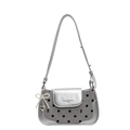 Borsa a spalla argento chic con tessuto a pois grigi e dettaglio fiocco di perle - Argento