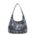 Sac bandoulière Hobo en toile avec paillettes bleues et bandoulière cuir marron - Bleu foncé