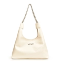 Bolso hobo plisado blanco crema con tachuelas de corazón plateadas y asa de cadena - Blanco