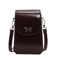 Petit sac bandoulière en similicuir marron foncé avec ornement papillon argenté - café