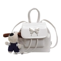 Mini witte glanzende rugzak voor dames met zilveren vlinder en pluche hondenhanger - Gebroken wit (Met Hanger)