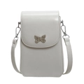 Petit sac bandoulière blanc en cuir PU pour téléphone avec décoration papillon - Blanc Cassé