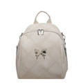 Beigefarbener gesteppter Damenrucksack mit silbernem Schmetterlings-Metallornament - Cremeweiß
