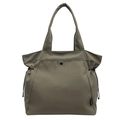 Grande borsa tote in tela verde oliva con dettagli a coulisse e chiusura a pressione - Verde