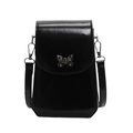 Petit sac à bandoulière noir brillant pour téléphone avec un décor papillon argenté - Noir