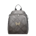 Gesteppter anthrazitgrauer Rucksack mit goldenem Schmetterling und Karomuster - Silber