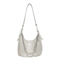 White hobo bag with silver chain and white pearls in glossy cracked leather - Off-white