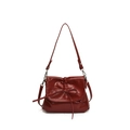 Borsa a tracolla rossa retrò in pelle PU lucida con un fiocco decorativo sul davanti - Rosso