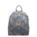 Blauer Denim-Rucksack mit Rautensteppung und goldenem Schmetterling-Metallbeschlag - Blau