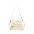 Borsa a tracolla in pelle PU bianco crema con decorazione fiocco e dettagli plissettati - Bianco