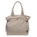 Borsa tote minimalista in tela beige di grande capacità con coulisse laterali - Bianco Sporco