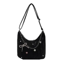 Black tote bag with rhinestone heart charms and pearl chain detail for casual wear - Black