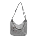 Silver pleated tote bag with pearl accents, bow pendant and adjustable strap - Silver