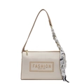 Sac à bandoulière blanc crème minimaliste avec lanière en cuir brun et foulard floral - Kaki