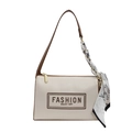Sac bandoulière beige avec broderie et détail de foulard en soie noir et blanc - Marron