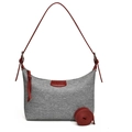 Borsa a spalla in denim grigio con cinturini in pelle rossa e patch NO FILTER - Corpo Grigio Con Tracolla Rossa / Rosso Denim