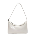 Bolso de hombro minimalista blanco crema en cuero PU brillante con cremallera plateada - Blanco Roto
