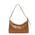 Bolso de hombro minimalista marrón caramelo en cuero PU con textura fina de lichi - Marrón