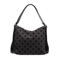 Dark grey tote bag with black polka dots and silver bow accent for women - Polka Dot