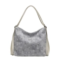 Grey tote bag with white bow pattern and silver metal butterfly logo accent - Off-white