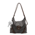 Sac fourre-tout gris anthracite avec anses en cuir marron et pendentif nuage - Vert Noirâtre Avec Pendentif