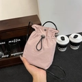 Pink nylon mini drawstring crossbody bag with adjustable rope strap for daily casual style - Pink