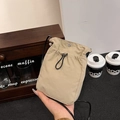 Minimalist khaki canvas crossbody phone bag with black drawstring and metal buckle - Khaki