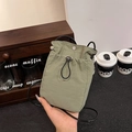 Minimalist avocado green drawstring crossbody phone bag in waterproof nylon fabric - Green