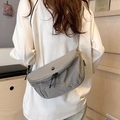 Gray casual crossbody chest bag in washed nylon fabric with a round badge design - Gray