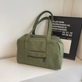 Army green travel bag in canvas fabric with double handles and front zipper pocket - Green