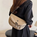 Khaki nylon crescent crossbody bag with adjustable strap and dual zipper closure detail - Khaki