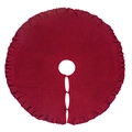 Detail of red knit Christmas tree skirt featuring ruffled edges and bow tie closures - Diameter 122CM / Burgundy