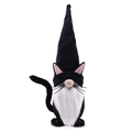 Detailed view of plush Halloween gnome with long white beard and black cat ears - Black