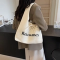 Borsa tote in tela bianco sporco con scritte nere e dettaglio fiocco laterale - Bianco Sporco