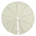 Off-white cable-knit Christmas tree skirt with bow ties on a clean white background - Diameter 91cm