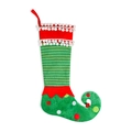 Detailopname van groene kerstsok met gestreept patroon en kleine belletjes - Smaragdgroen