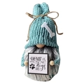 Detail of teal knitted gnome figurine with dog theme bone and heart sign home decor - Bone Dog Style