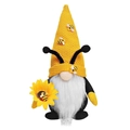 Handmade bee gnome plush doll featuring a yellow sunflower and a tall knitted hat - Male Style