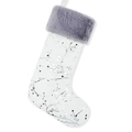 Calza di Natale bianca con motivi a fiocco di neve argentati e finta pelliccia - Stile Bianco Ramo Argento