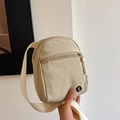 Minimalist beige nylon mini crossbody bag for sports with adjustable wide shoulder strap - Beige