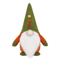 Green knitted Christmas gnome with colorful buttons and a long white beard - Green Hat
