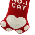 Calza natalizia a maglia rossa con zampa di gatto e testo ricamato in bianco - Zampa di Gatto (NO. 1 CAT) / Rosso