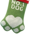 Calza natalizia verde in maglia per cani con bordo rosso e scritta NO.1 DOG - Zampa di Cane (NO. 1 DOG) / Verde Smeraldo