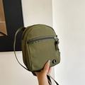 Olive green canvas mini square bag with double zip and adjustable crossbody strap - Green