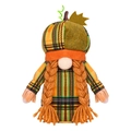 Autumn gnome plush with pumpkin hat and orange plaid braids for harvest decoration - Female Braid Style