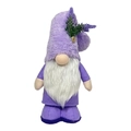Plüschiger violetter Lavendel-Gnom mit weißem Bart und Holzknopf-Detail - Herrenstil