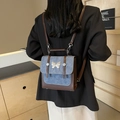 Mini zaino retrò in pelle marrone e denim blu con fibbia a farfalla metallica - Blu e Caffè