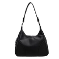 Black hobo shoulder bag in lychee pattern leather with side zipper detail and silver rings - Black
